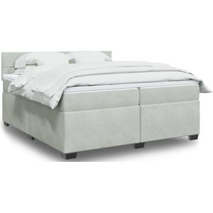 vidaXL - Boxspring - met - matras - fluweel - lichtgrijs - 200x200 - cm