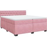 vidaXL Boxspring met matras fluweel roze 200x200 cm