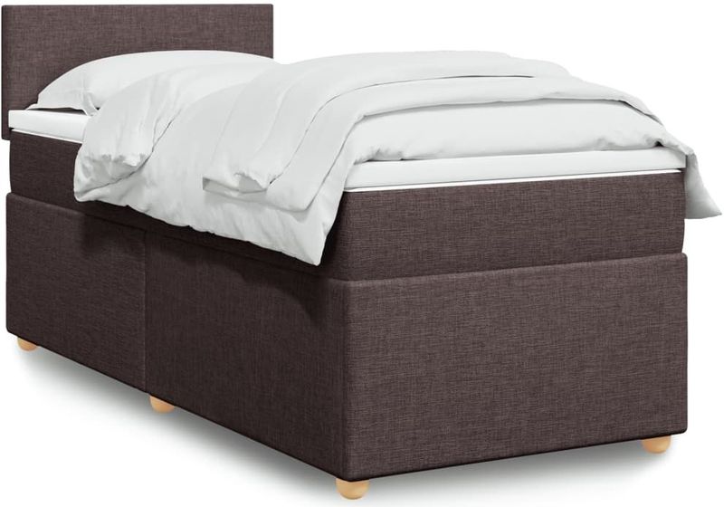 vidaXL Boxspring met matras stof donkerbruin 90x200 cm