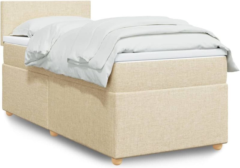 vidaXL Boxspring met matras stof crèmekleurig 100x200 cm