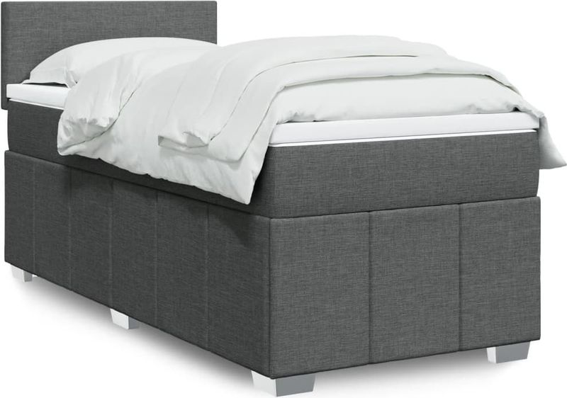 vidaXL Boxspringbett mit Matratze Dunkelgrau 90x190 cm Stoff