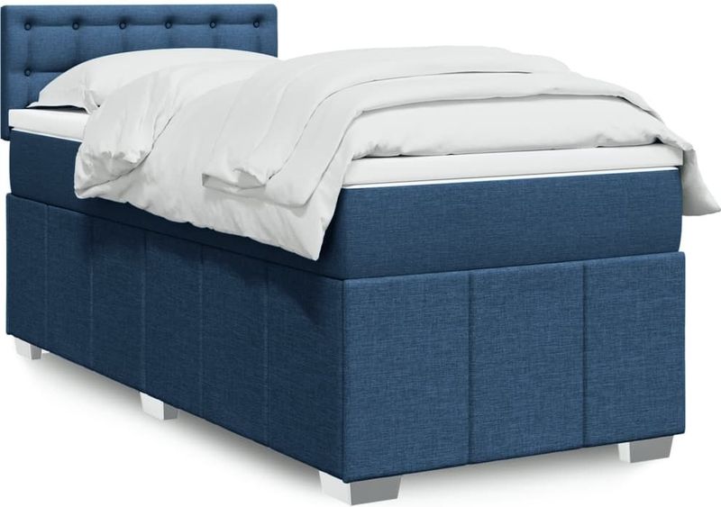 vidaXL - Boxspring - met - matras - stof - blauw - 90x200 - cm