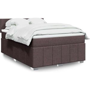 vidaXL - Boxspring - Donkerbruin - Stof - Inclusief Matras