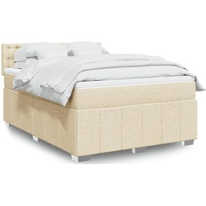 vidaXL Boxspringbett mit Matratze Creme 140x200 cm Stoff