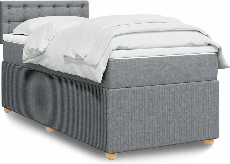 vidaXL - Boxspring - met - matras - stof - lichtgrijs - 80x200 - cm