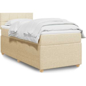 vidaXL Boxspring met matras stof crèmekleurig 90x200 cm