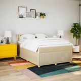 vidaXL - Boxspring - met - matras - stof - crèmekleurig - 140x200 - cm