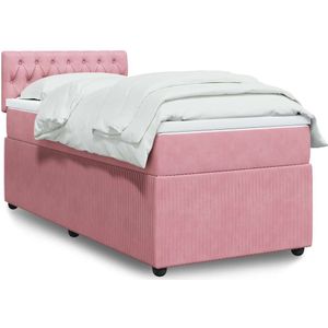 vidaXL - Boxspring - met - matras - fluweel - roze - 100x200 - cm