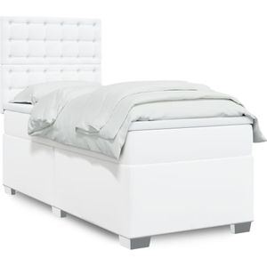 vidaXL Boxspringbett mit Matratze Weiß 90x190 cm Kunstleder