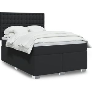 vidaXL Boxspringbett mit Matratze Schwarz 140x190 cm Kunstleder