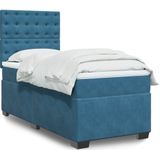 vidaXL Boxspringbett mit Matratze Blau 80x200 cm Samt