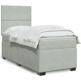 vidaXL - Boxspring - met - matras - fluweel - lichtgrijs - 90x190 - cm