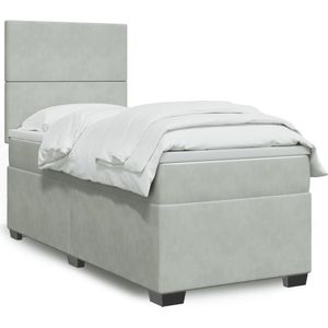 vidaXL - Boxspring - met - matras - fluweel - lichtgrijs - 90x190 - cm