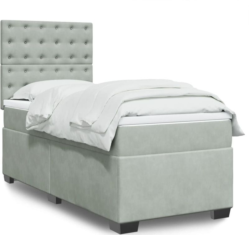 vidaXL - Boxspring - met - matras - fluweel - lichtgrijsx190 - cm