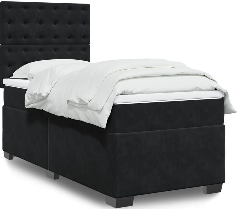 vidaXL - Boxspring - met - matras - fluweel - zwartx200 - cm