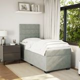 vidaXL - Boxspring - met - matras - fluweel - lichtgrijs - 100x200 - cm