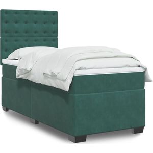 vidaXL Boxspringbett mit Matratze Dunkelgrün 100x200 cm Samt