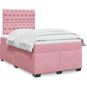 vidaXL Boxspring met matras fluweel roze 120x200 cm