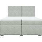 vidaXL Boxspring met matras fluweel lichtgrijs 200x200 cm