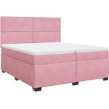 vidaXL Boxspring met matras fluweel roze 200x200 cm