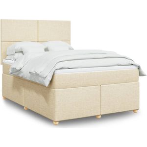 vidaXL Boxspringbett mit Matratze Creme 140x190 cm Stoff