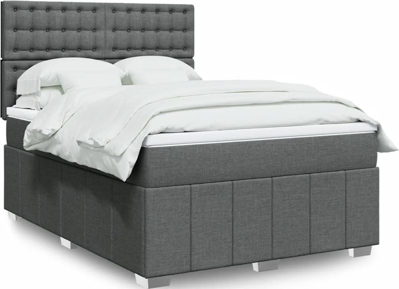 Boxspringbett mit Matratze Dunkelgrau 140x200 cm Stoff vidaXL