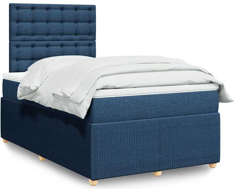 vidaXL Boxspring met matras stof blauw 120x200 cm