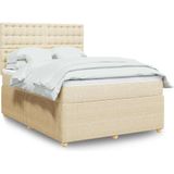 vidaXL Boxspring met matras stof crèmekleurig 140x190 cm