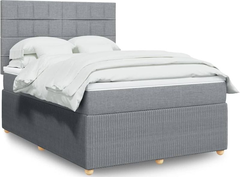 vidaXL Boxspringbett mit Matratze Hellgrau 160x200 cm Stoff