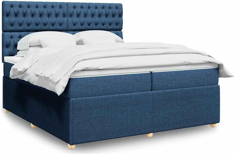 vidaXL Boxspring met matras stof blauw 200x200 cm