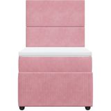 vidaXL - Boxspring - met - matras - fluweel - roze - 80x200 - cm