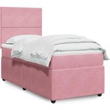 vidaXL - Boxspring - met - matras - fluweel - roze - 80x200 - cm