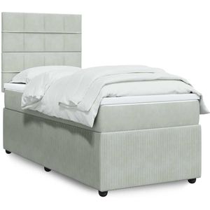 vidaXL Boxspringbett mit Matratze Hellgrau 100x200 cm Samt