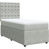 vidaXL - Boxspring - met - matras - fluweel - lichtgrijs - 100x200 - cm