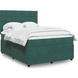 vidaXL Boxspringbett mit Matratze Dunkelgrün 140x190 cm Samt