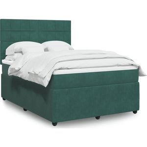 vidaXL - Boxspring - Donkergroen - Fluweel - Inclusief Matras