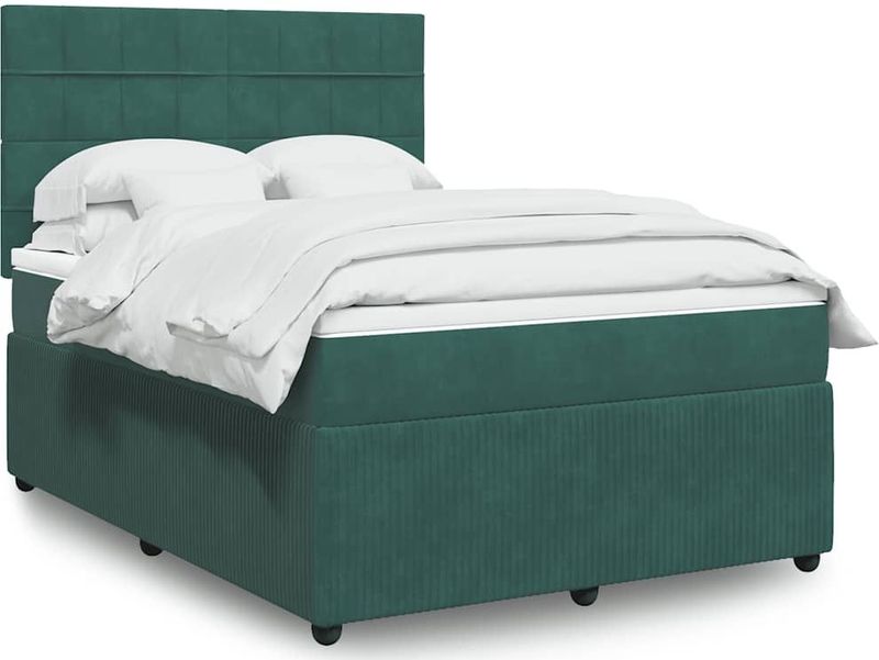 vidaXL Boxspringbett mit Matratze Dunkelgrün 140x190 cm Samt