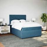 vidaXL Boxspring met matras fluweel donkerblauw 160x200 cm