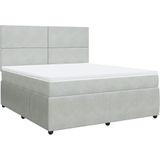 vidaXL - Boxspring - met - matras - fluweel - lichtgrijs - 180x200 - cm