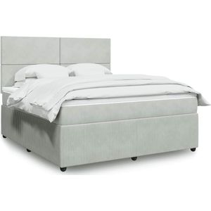 vidaXL Boxspring met matras fluweel lichtgrijs 180x200 cm