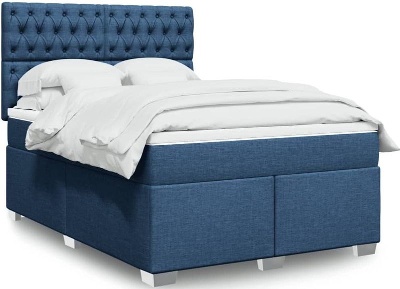 vidaXL Boxspringbett mit Matratze Blau 140x200 cm Stoff