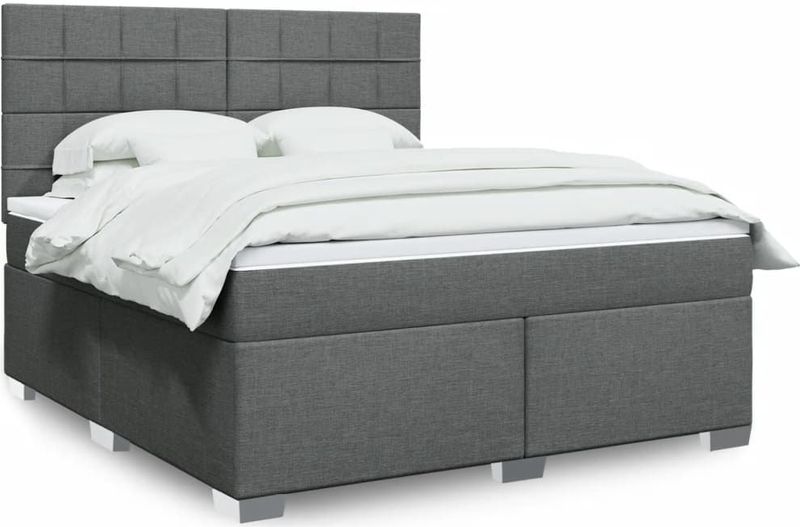 vidaXL Boxspringbett mit Matratze Dunkelgrau 180x200 cm Stoff