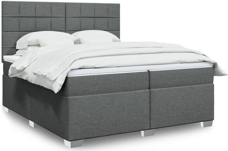 vidaXL Boxspringbett mit Matratze Dunkelgrau 200x200 cm Stoff