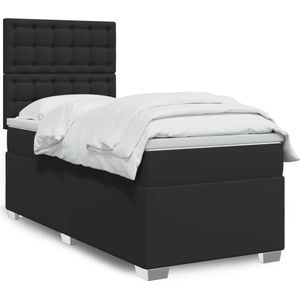 vidaXL Boxspringbett mit Matratze Schwarz 100x200 cm Kunstleder