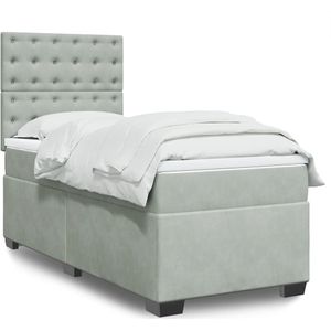vidaXL Boxspringbett mit Matratze Hellgrau 80x200 cm Samt