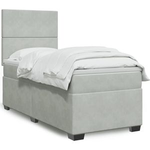 vidaXL Boxspringbett mit Matratze Hellgrau 90x190 cm Samt