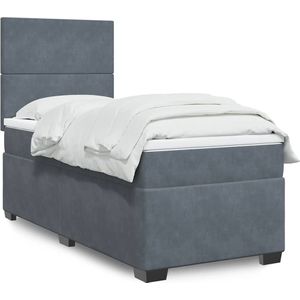 vidaXL Boxspringbett mit Matratze Dunkelgrau 90x200 cm Samt