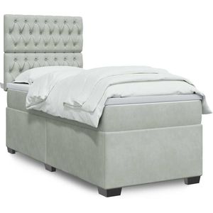 vidaXL Boxspringbett mit Matratze Hellgrau 90x200 cm Samt