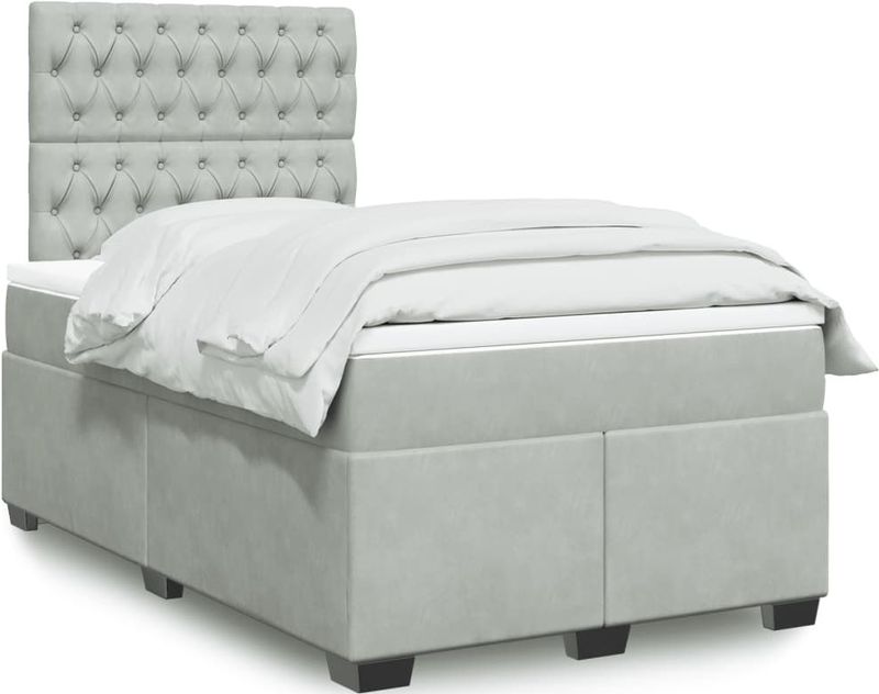 vidaXL Boxspringbett mit Matratze Hellgrau 120x190 cm Samt