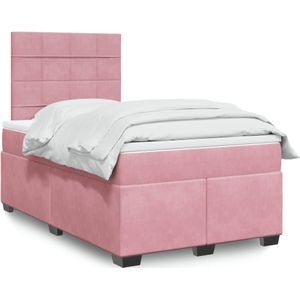 vidaXL Boxspring met matras fluweel roze 120x200 cm